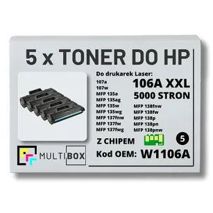 5-PAK Multibox Toner do HP W1106A XXL Laser 106A 107a 135a 137wg 138fw zamiennik