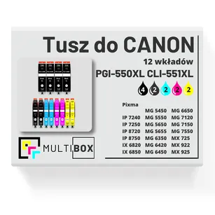 12-PAK Multibox Tusz do CANON PGI550XL CLI551XL black pigment / black / cyan / magenta / yellow zamiennik