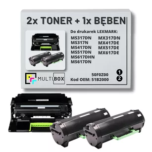 2x Toner + 1x Bęben do LEXMARK MS317 MS417 51B2000 50F0Z00 2x2.5K/60.0K Multibox zamiennik