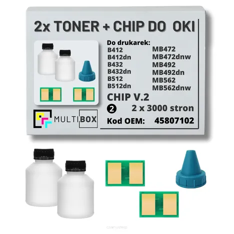 2-PAK Multibox Tonery + chipy V.2 do OKI B412 B432 B512 MB472 MB492 MB562 45807102 2x3,0K
