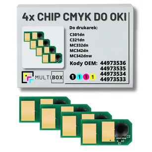4-PAK Multibox zestaw Chipów CMYK do OKI C301 C321 MC332 MC342 2,2K/3x1,5K