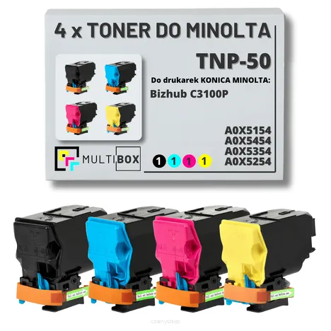 4-pak Toner do KONICA MINOLTA TNP-50 A0X5154 A0X5454 A0X5354 A0X5254 BIZHUB C3100P 4x5.0K CMYK Multibox zamiennik