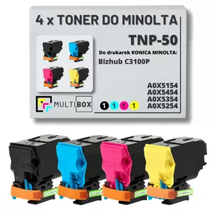 4-pak Toner do KONICA MINOLTA TNP50 A0X5154 A0X5454 A0X5354 A0X5254 BIZHUB C3100P 4x5.0K CMYK Multibox zamiennik