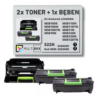 2x Toner + 1x Bęben do LEXMARK MS810 MS811 522H 52D2H00 52D0Z00 2x25.0K/100.0K Multibox zamiennik