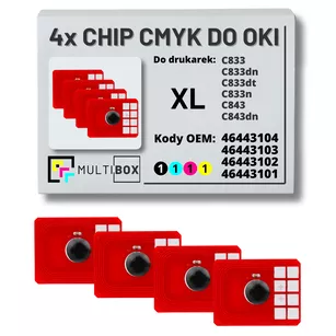 4-pak zestaw Chipów CMYK do OKI C833 C843 XL 4x10,0K Multibox