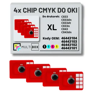 4-PAK Multibox zestaw Chipów CMYK do OKI C833 C843 XL 4x10,0K