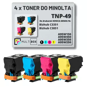 4-pak Toner do KONICA MINOLTA TNP49 A95W150 A95W450 A95W350 A95W250 BIZHUB C3351 C3851 13.0K/3x12.0K CMYK Multibox zamiennik