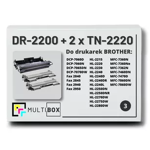 2x Toner do BROTHER TN2220 + 1x Bęben DR2200 3-pak Multibox zamiennik