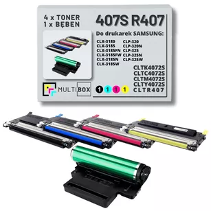 4x Toner + 1x Bęben do SAMSUNG 407S CLTR407 CLP320 CLP325 CLX3185 1.5K/1K/24K CMYK 5-pak Multibox zamiennik