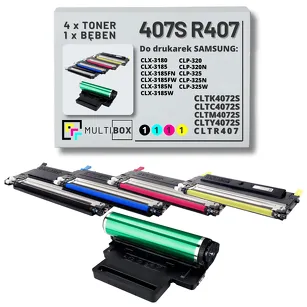 5-PAK Multibox 4x Toner + 1x Bęben do SAMSUNG 407S CLTR407 CLP320 CLP325 CLX3185 1.5K/1K/24K CMYK zamiennik