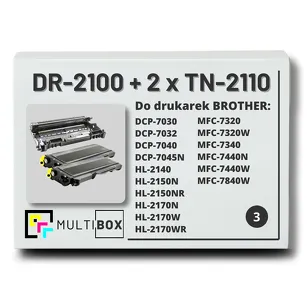 3-PAK Multibox 2x Toner + 1x Bęben do BROTHER TN2110 DR2100 zamiennik