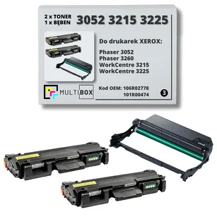 2x Toner + 1x Bęben do XEROX 3052 3215 3225 3260 106R02778 101R00474 2x3K/10K 3-pak Multibox zamiennik