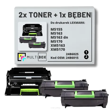 3-PAK Multibox 2x Toner + 1x Bęben do LEXMARK M5155 XM5163 24B6015 24B6025 2x35.0K/100.0K zamiennik