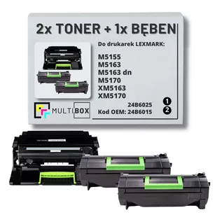 2x Toner + 1x Bęben do LEXMARK M5155 XM5163 24B6015 24B6025 2x35.0K/100.0K Multibox zamiennik