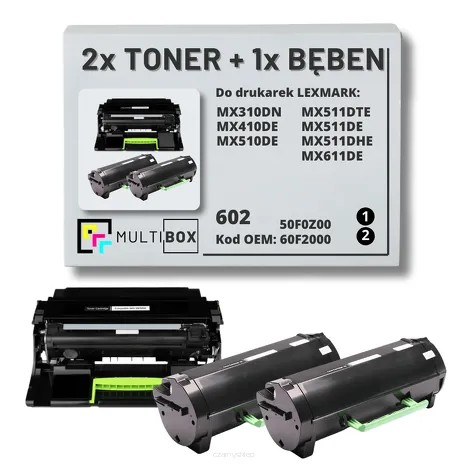 3-PAK Multibox 2x Toner + 1x Bęben do LEXMARK MX310 MX410 MX510 602 60F2000 50F0Z00 2x2.5K/60.0K zamiennik