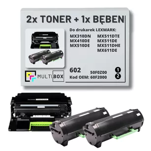 2x Toner + 1x Bęben do LEXMARK MX310 MX410 MX510 602 60F2000 50F0Z00 2x2.5K/60.0K Multibox zamiennik