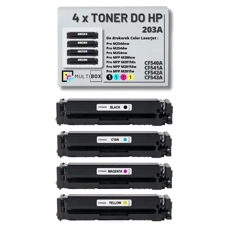 4-PAK Multibox Toner do HP 203A CMYK CF540A CF541A CF542A CF543A zamiennik