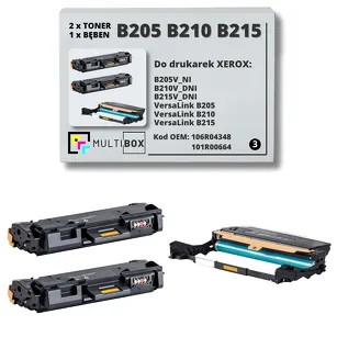 2x Toner + 1x Bęben do XEROX B205 B210 B215 106R04348 101R00664 2x3K/10K 3-pak Multibox zamiennik