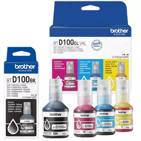 BROTHER tusz BTD100CLVAL + BTD100BK oryginalny CMYK 108 + 3x 48.8ml 4-pak