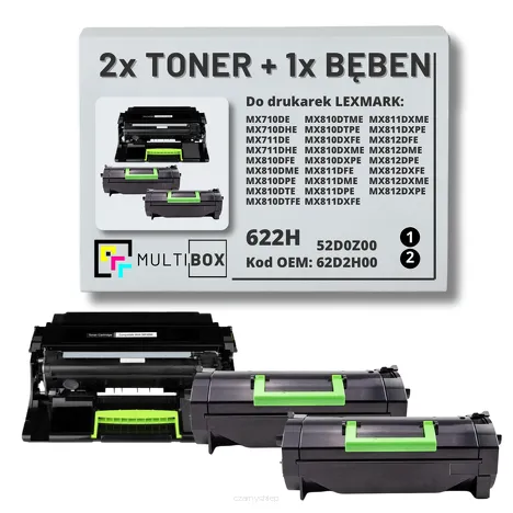 3-PAK Multibox 2x Toner + 1x Bęben do LEXMARK MX710 MX711 622H 62D2H00 52D0Z00 2x25.0K/100.0K zamiennik