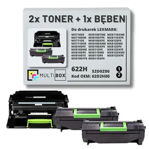 3-PAK Multibox 2x Toner + 1x Bęben do LEXMARK MX710 MX711 622H 62D2H00 52D0Z00 2x25.0K/100.0K zamiennik