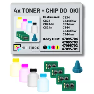 4-pak zestaw tonery + chipy do OKI C824 C834 C844 4x5,0K Multibox