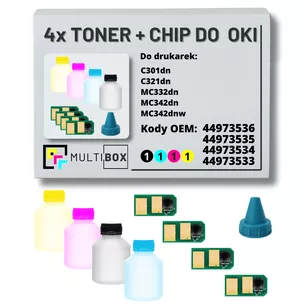 4-pak zestaw tonery + chipy do OKI C301 C321 MC332 MC342 2,2K/3x1,5K Multibox