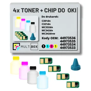 4-PAK Multibox Tonery + chipy do OKI C301 C321 MC332 MC342 2,2K/3x1,5K
