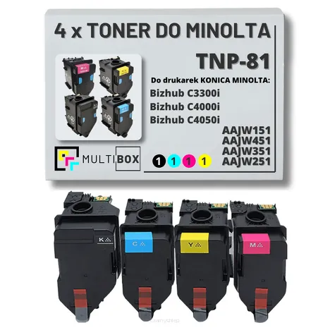 4-pak Toner do KONICA MINOLTA TNP-81 AAJW151 AAJW451 AAJW351 AAJW251 BIZHUB C3300i C4000i 13.0K/3x9.0K CMYK Multibox zamiennik