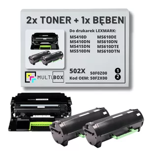 2x Toner + 1x Bęben do LEXMARK MS410 MS510 502X 50F2X00 50F0Z00 2x10.0K/60.0K Multibox zamiennik