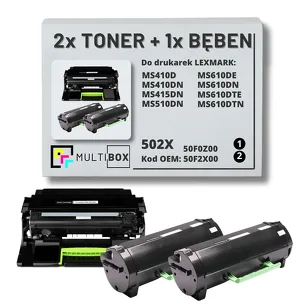 3-PAK Multibox 2x Toner + 1x Bęben do LEXMARK MS410 MS510 502X 50F2X00 50F0Z00 2x10.0K/60.0K zamiennik