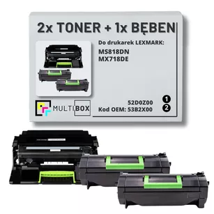 2x Toner + 1x Bęben do LEXMARK MS818 MX718 53B2X00 52D0Z00 2x45.0K/100.0K Multibox zamiennik