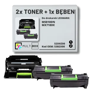 3-PAK Multibox 2x Toner + 1x Bęben do LEXMARK MS818 MX718 53B2X00 52D0Z00 2x45.0K/100.0K zamiennik