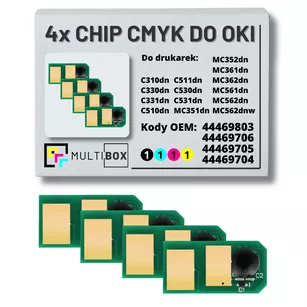 4-pak zestaw Chipów CMYK do OKI C310 C330 C331 C530 C531 C510 C511 MC351 MC352 MC361 MC362 MC561 MC562 3,5K/3x2,0K Multibox