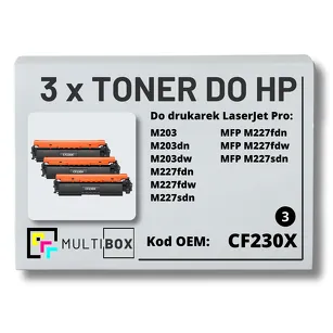 3-PAK Multibox Toner do HP CF230X 30X M203 M227 Zamiennik