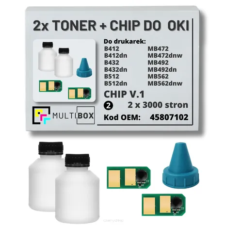 2-PAK Multibox Tonery + chipy V.1 do OKI B412 B432 B512 MB472 MB492 MB562 45807102 2x3,0K
