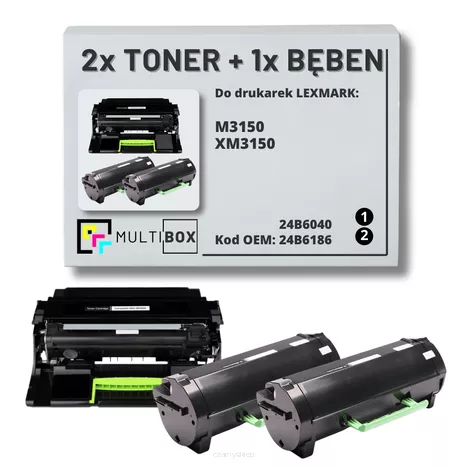 2x Toner + 1x Bęben do LEXMARK M3150 XM3150 24B6186 24B6040 2x16.0K/60.0K Multibox zamiennik