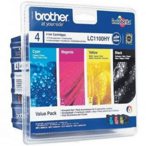BROTHER tusz LC1100HYVALBP oryginalny 4-pak CMYK 900 + 3x750 stron