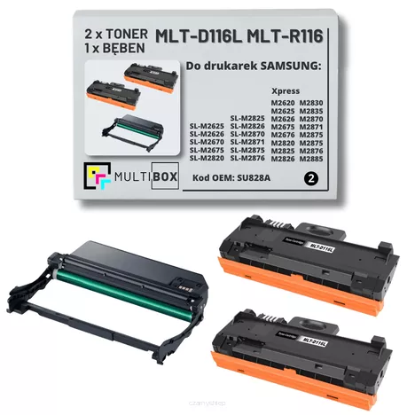 2x Toner + 1x Bęben do SAMSUNG M2625 MLT-D116L MLT-R116 SU828A 3K/9K 3-pak Multibox Zamiennik