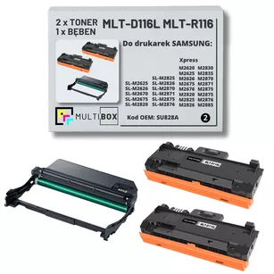 2x Toner + 1x Bęben do SAMSUNG M2625 MLT-D116L MLT-R116 SU828A 3K/9K 3-pak Multibox Zamiennik