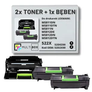3-PAK Multibox 2x Toner + 1x Bęben do LEXMARK MS811 MS812 522X 52D2X00 52D0Z00 2x45.0K/100.0K zamiennik
