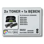 3-PAK Multibox 2x Toner + 1x Bęben do LEXMARK MS510 MS610 502U 50F2U00 50F0Z00 2x20.0K/60.0K zamiennik - 2