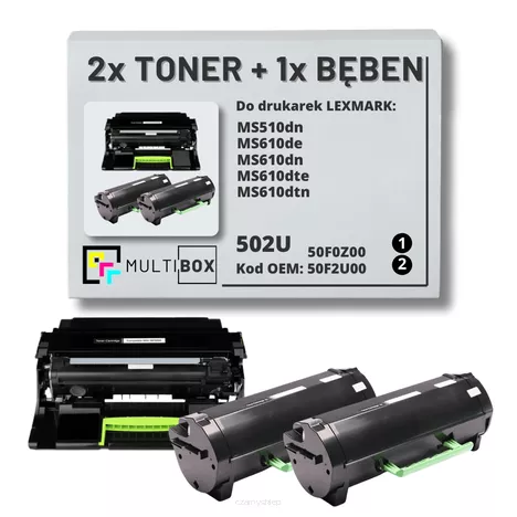 2x Toner + 1x Bęben do LEXMARK MS510 MS610 502U 50F2U00 50F0Z00 2x20.0K/60.0K Multibox zamiennik