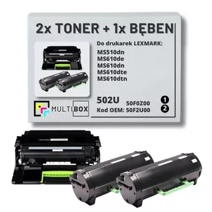 2x Toner + 1x Bęben do LEXMARK MS510 MS610 502U 50F2U00 50F0Z00 2x20.0K/60.0K Multibox zamiennik