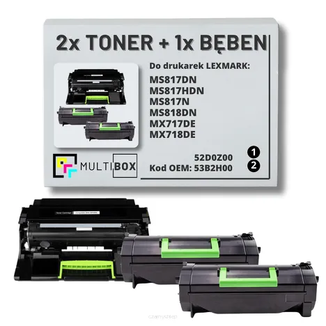 3-PAK Multibox 2x Toner + 1x Bęben do LEXMARK MS817 MS818 53B2H00 52D0Z00 2x25.0K/100.0K zamiennik
