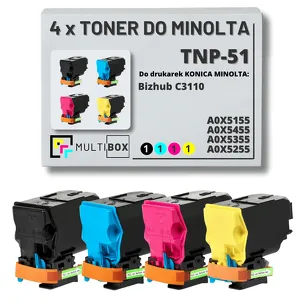 4-pak Toner do KONICA MINOLTA TNP-51 A0X5155 A0X5455 A0X5355 A0X5255 BIZHUB C3110 4x5.0K CMYK Multibox zamiennik