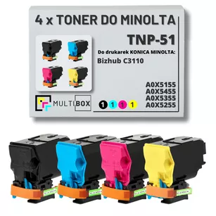 4-pak Toner do KONICA MINOLTA TNP51 A0X5155 A0X5455 A0X5355 A0X5255 BIZHUB C3110 4x5.0K CMYK Multibox zamiennik