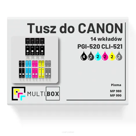 Tusz do CANON PGI-520 CLI-521 14-pak black pigment / black / cyan / magenta / yellow / grey zamiennik Multibox