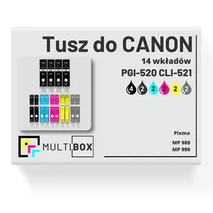 Tusz do CANON PGI520 CLI521 14-pak black pigment / black / cyan / magenta / yellow / grey zamiennik Multibox