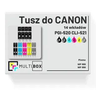 14-PAK Multibox Tusz do CANON PGI520 CLI521  black pigment / black / cyan / magenta / yellow / grey zamiennik